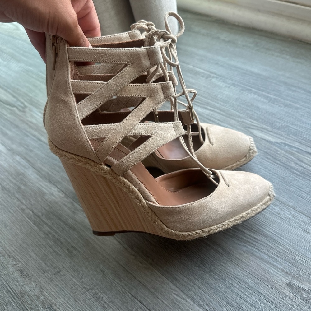 Aquazzura Beige Lace-Up Wedges